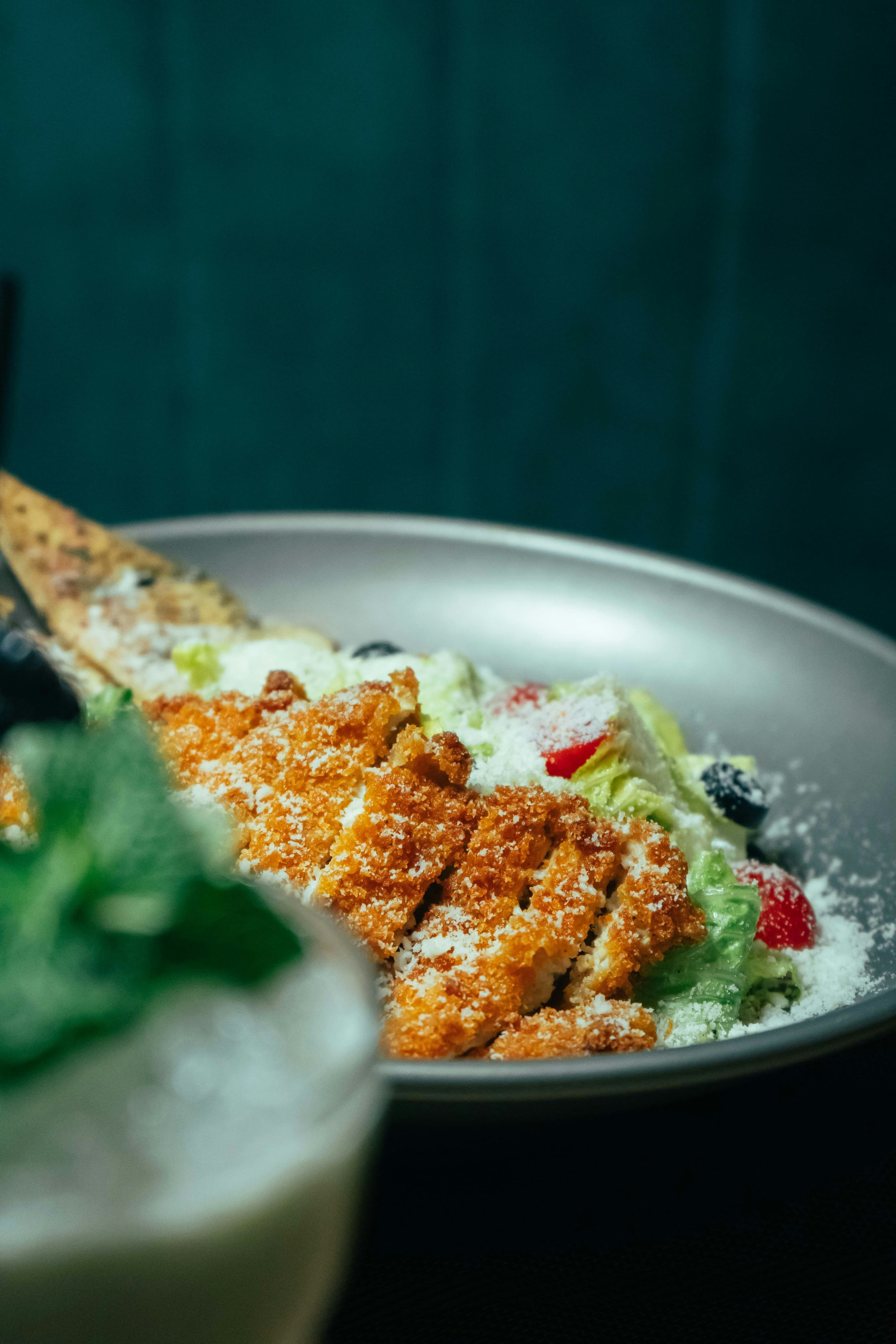 Broccoli caesar pasta salad with crunchy croutons